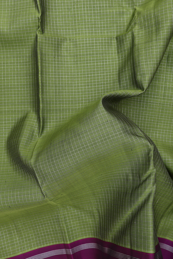Kanchipuram Silk Saree In Fern Green With Checks Design