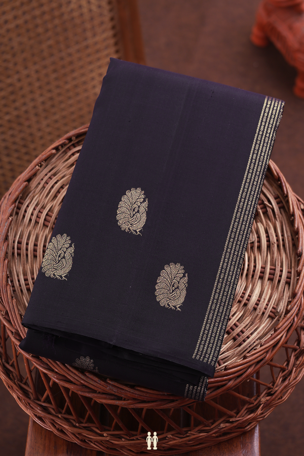 Kanchipuram Silk Saree In Black Along Stripes With Buttas
