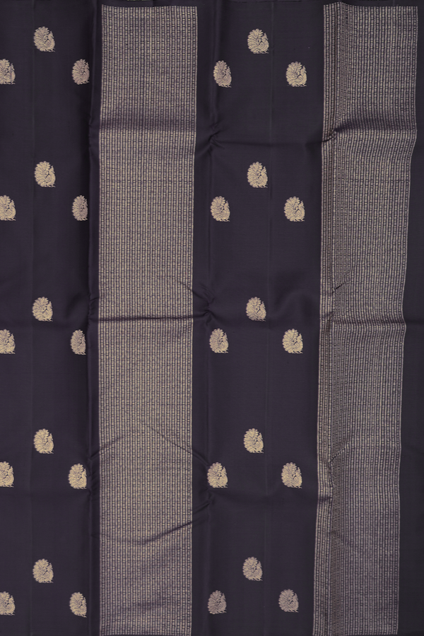 Kanchipuram Silk Saree In Black Along Stripes With Buttas