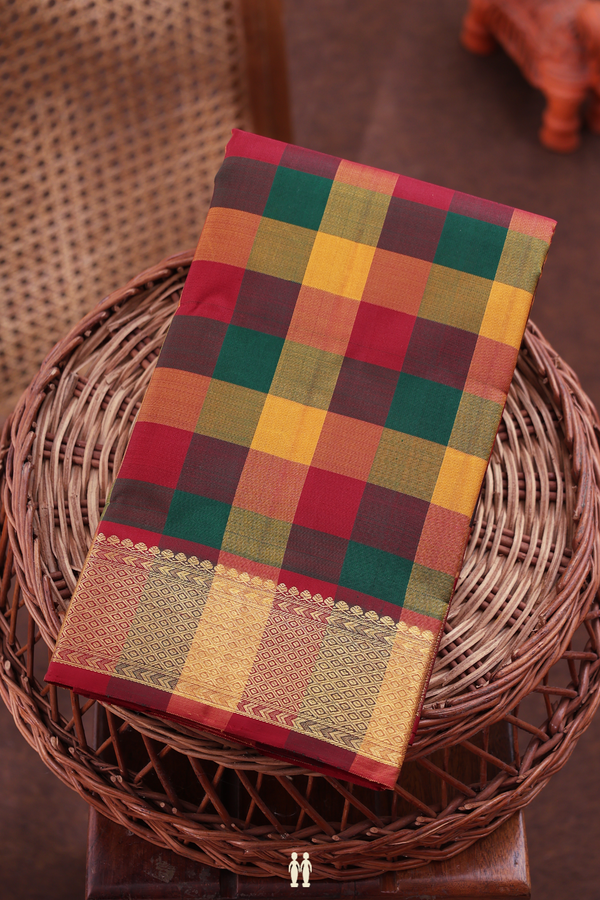 Kanchipuram Silk Saree In Multicolor With Checks Design