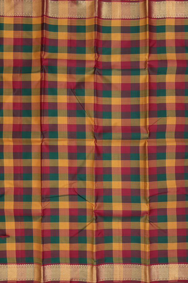Kanchipuram Silk Saree In Multicolor With Checks Design