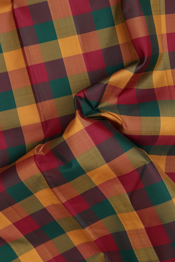 Kanchipuram Silk Saree In Multicolor With Checks Design