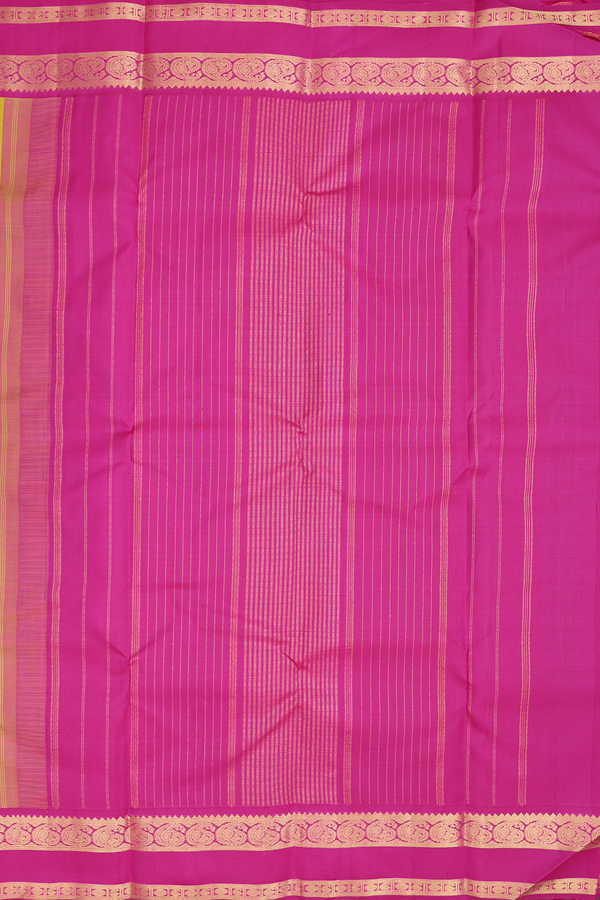 Kanchipuram Silk Saree In Olive Yellow With Korvai Border