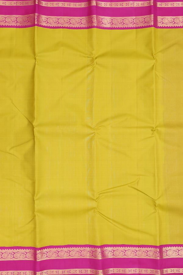 Kanchipuram Silk Saree In Olive Yellow With Korvai Border