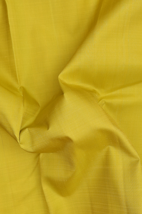 Kanchipuram Silk Saree In Olive Yellow With Korvai Border