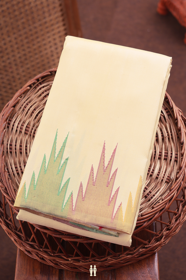 Kanchipuram Silk Saree In Cream Color With Temple Border
