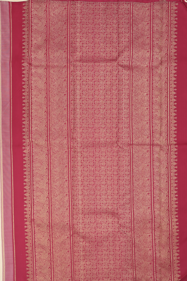 Kanchipuram Silk Saree In Cream Color With Temple Border