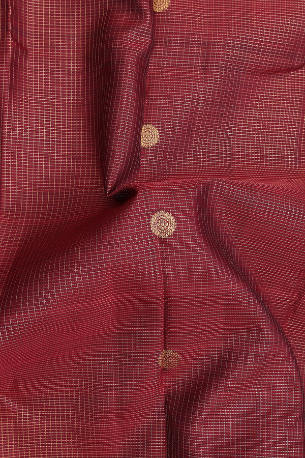 Kanchipuram Silk Saree In Maroon Along Checks With Buttas