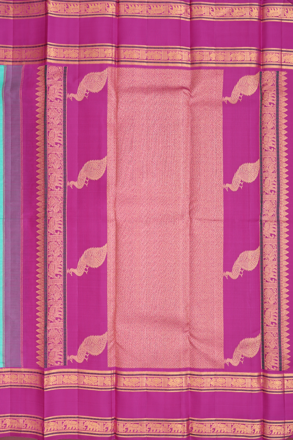 Kanchipuram Silk Saree Turquoise Green With Elephant Buttas