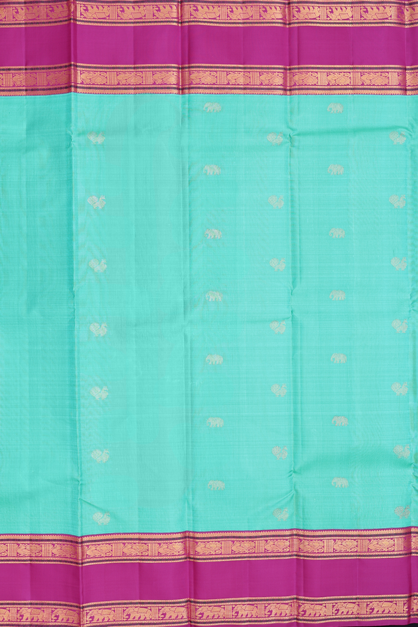 Kanchipuram Silk Saree Turquoise Green With Elephant Buttas