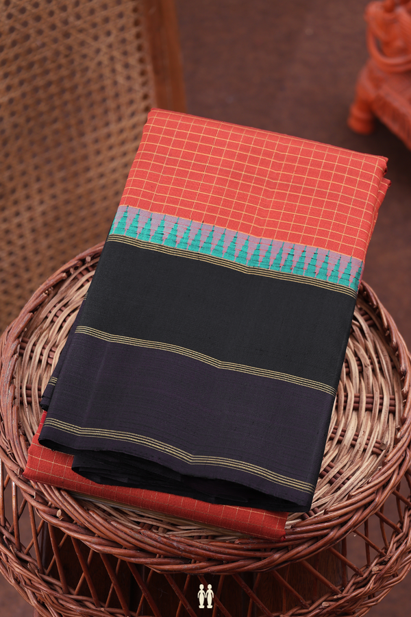 Kanchipuram Silk Saree In Red With Checks Design