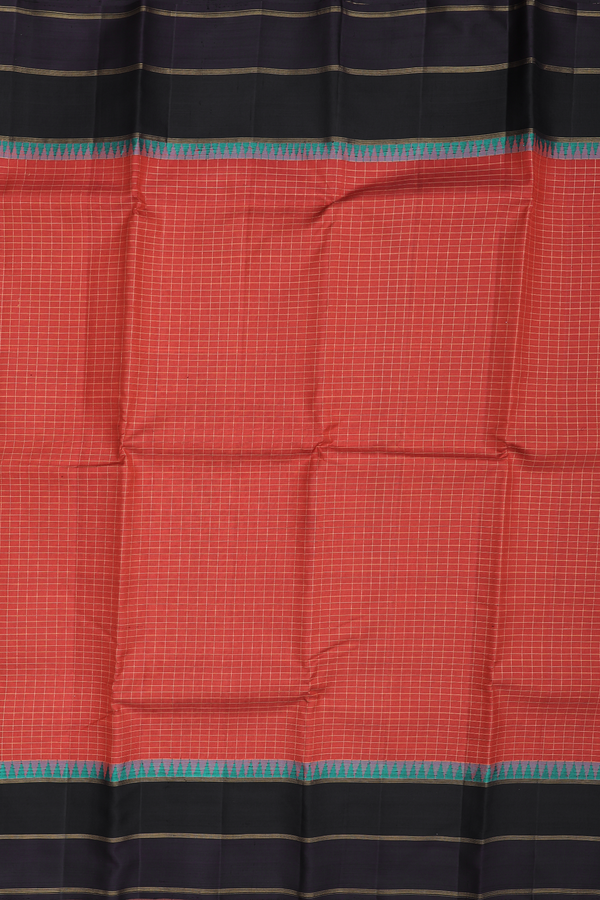 Kanchipuram Silk Saree In Red With Checks Design