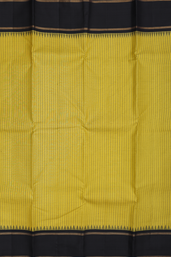 Kanchipuram Silk Saree In Sunflower Yellow With Checks Design