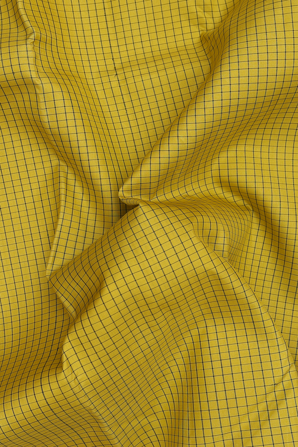 Kanchipuram Silk Saree In Sunflower Yellow With Checks Design