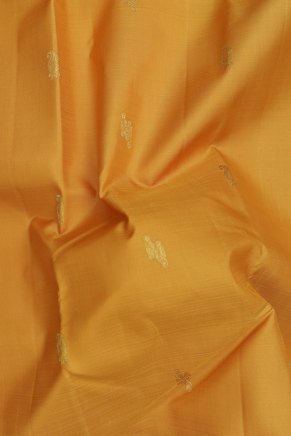 Kanchipuram Silk Saree In Mustard Yellow With Floral Buttas
