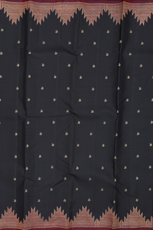Kanchipuram Silk Saree In Black With Paisley Buttas