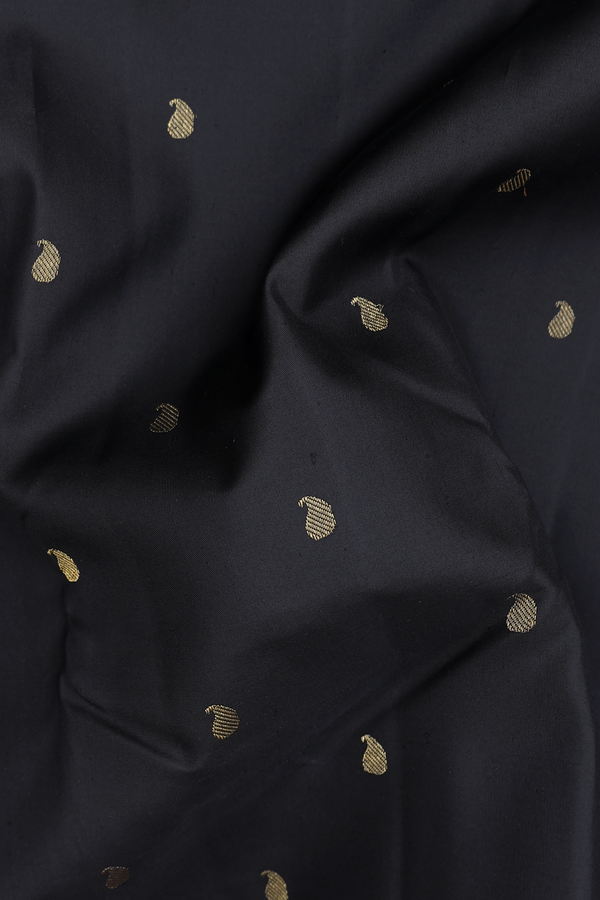 Kanchipuram Silk Saree In Black With Paisley Buttas