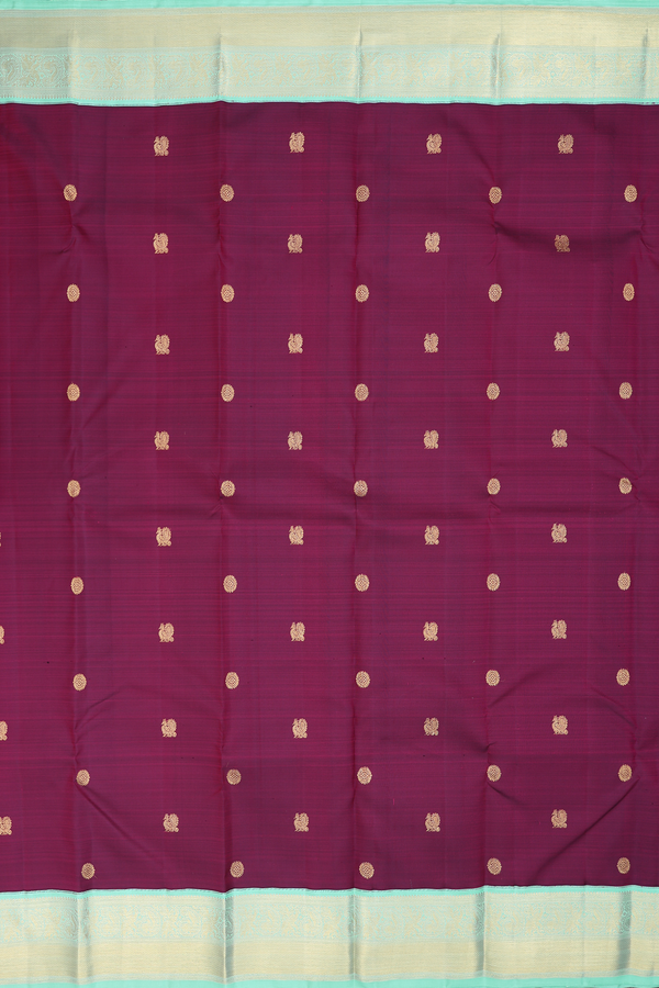 Kanchipuram Silk Saree Burgundy With Peacock Chakram Buttas