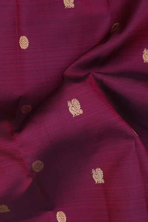 Kanchipuram Silk Saree Burgundy With Peacock Chakram Buttas