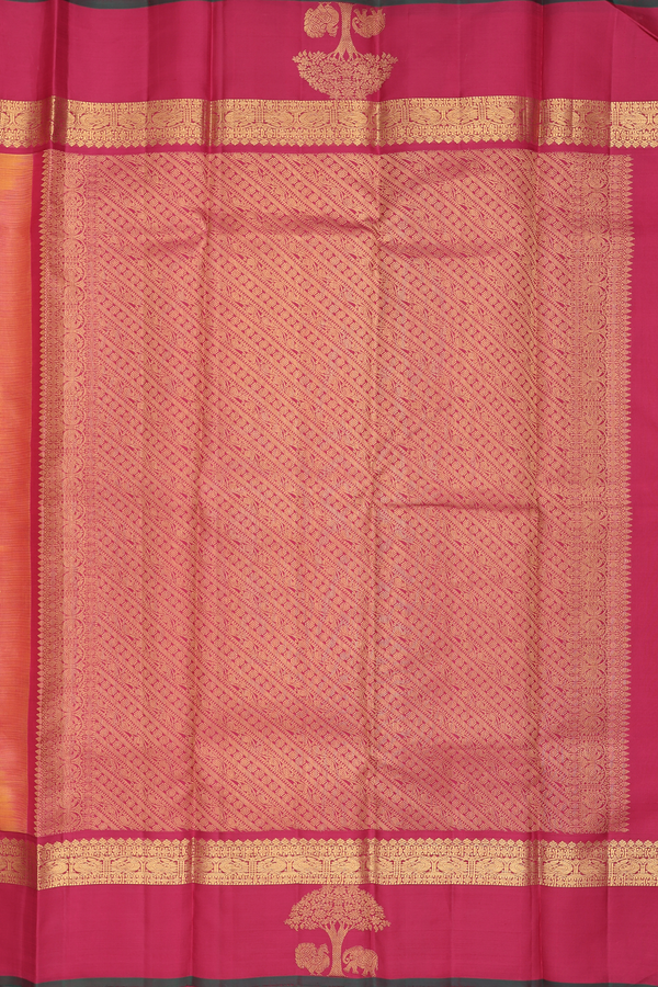 Kanchipuram Silk Saree In Saffron Yellow With Contrast Border