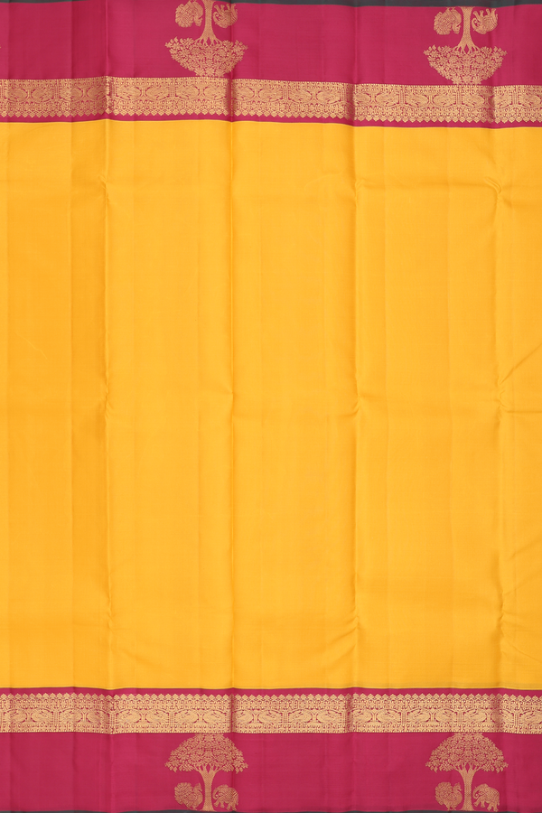 Kanchipuram Silk Saree In Saffron Yellow With Contrast Border