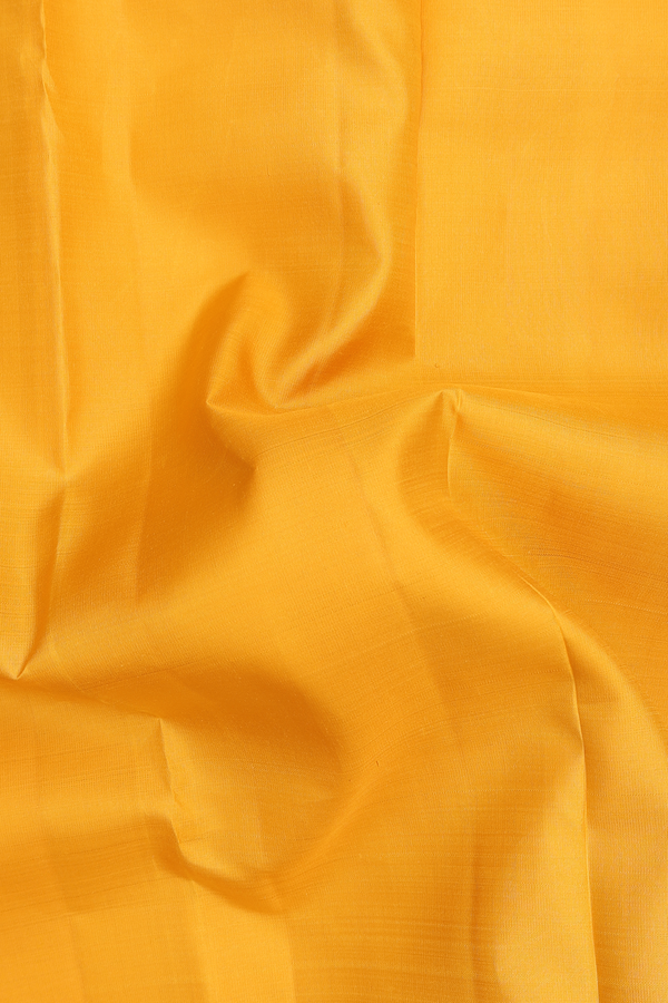 Kanchipuram Silk Saree In Saffron Yellow With Contrast Border