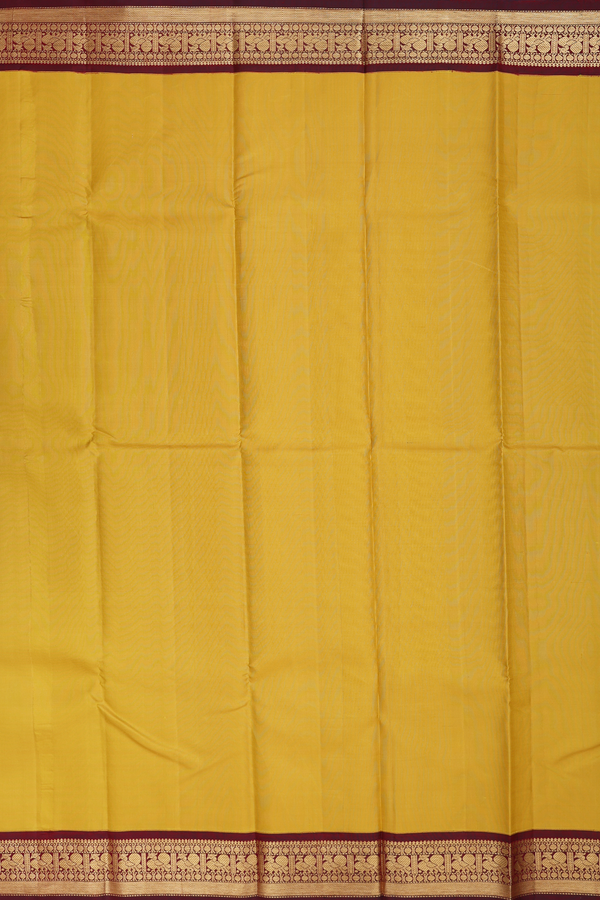 Kanchipuram Silk Saree In Mustard Yellow With Contrast Border