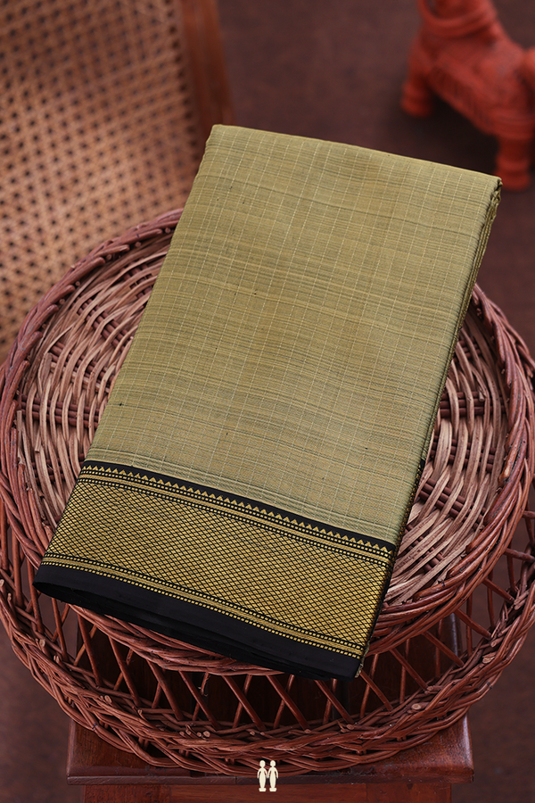 Kanchipuram Silk Saree In Khaki With Checks Design