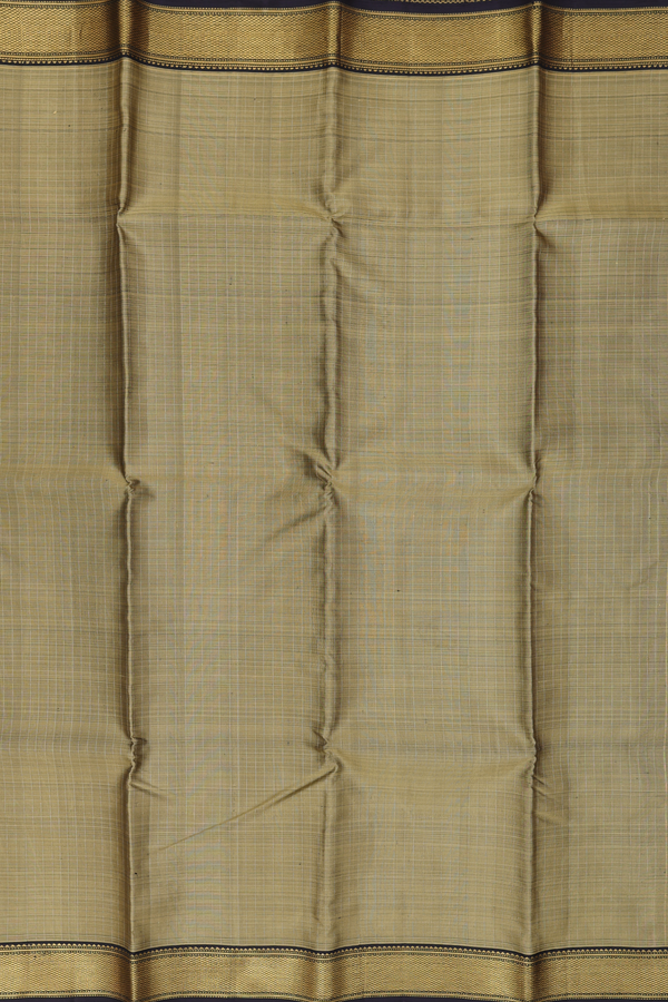 Kanchipuram Silk Saree In Khaki With Checks Design
