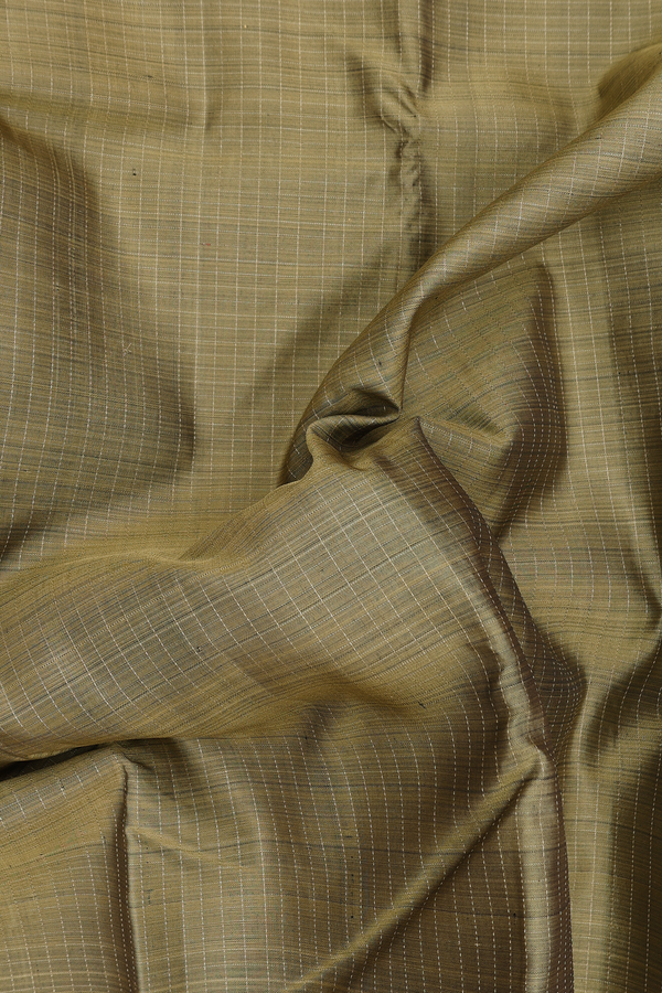 Kanchipuram Silk Saree In Khaki With Checks Design
