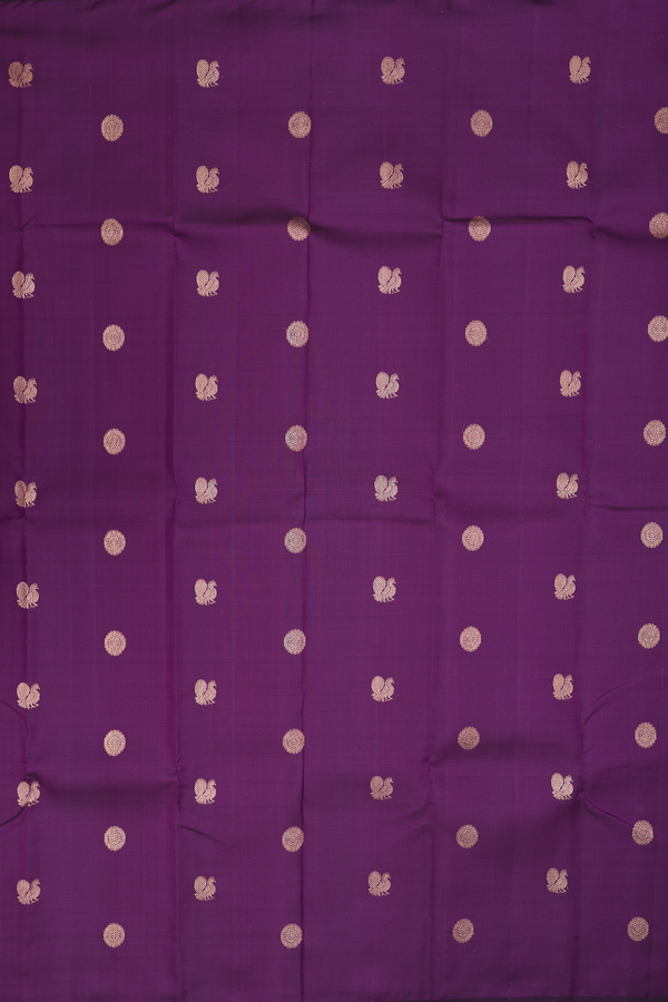 Kanchipuram Silk Saree In Purple With Peacock Chakram Buttas