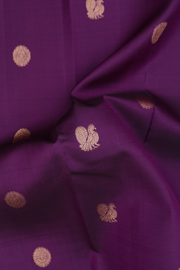 Kanchipuram Silk Saree In Purple With Peacock Chakram Buttas