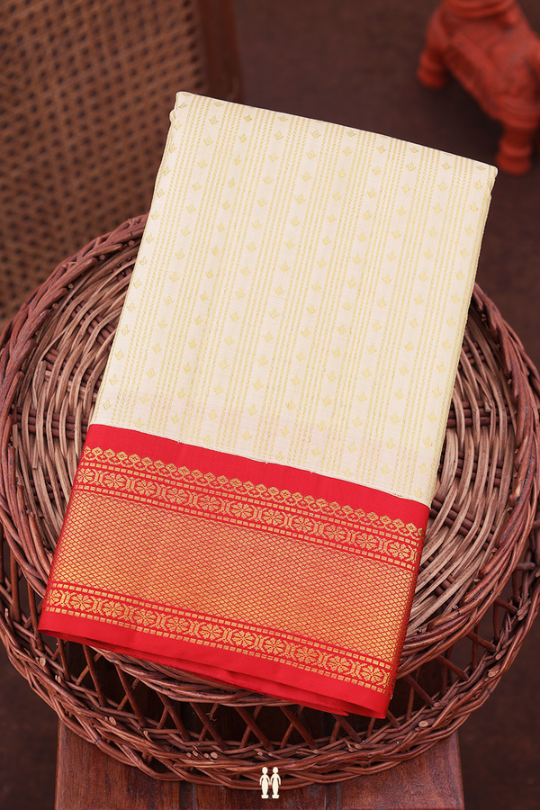 Kanchipuram Silk Saree In Off White With Stripes Design