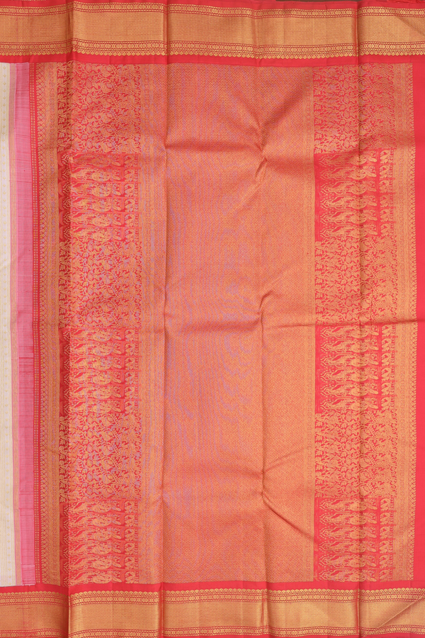 Kanchipuram Silk Saree In Off White With Stripes Design