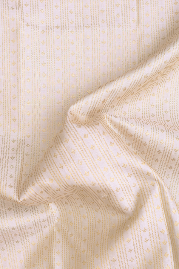 Kanchipuram Silk Saree In Off White With Stripes Design