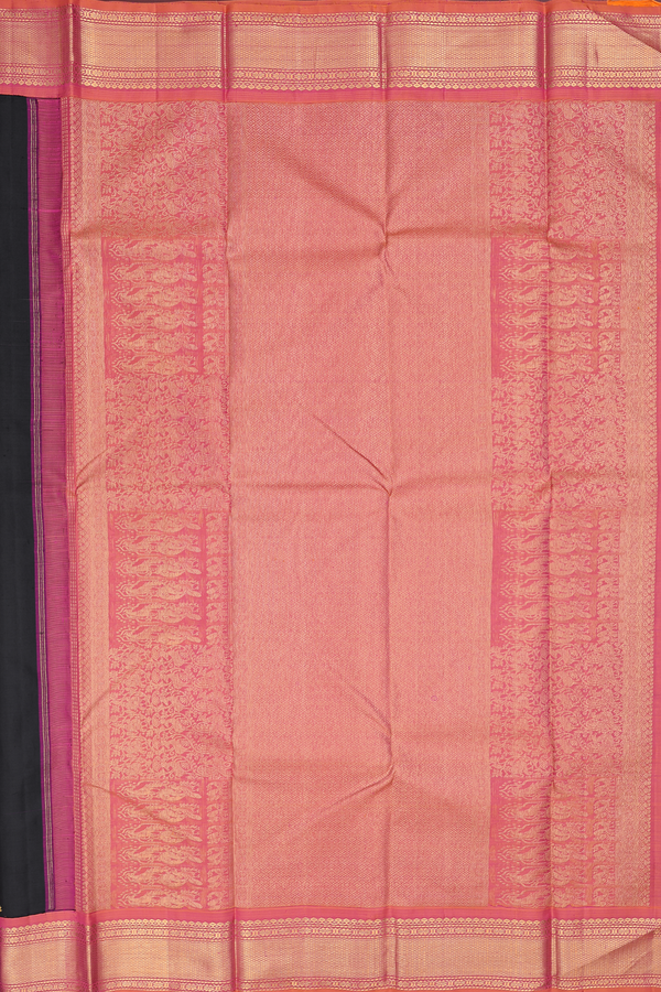 Kanchipuram Silk Saree In Black With Peacock Buttas