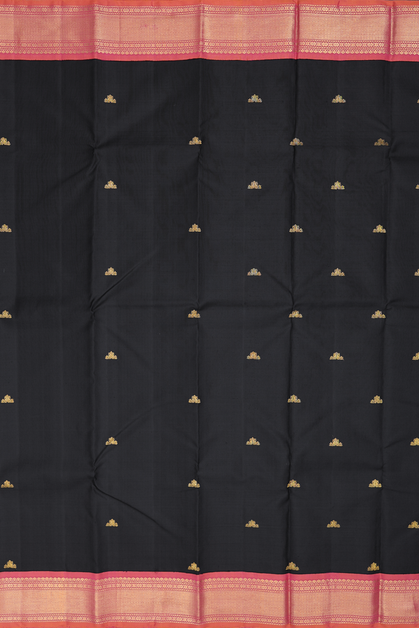 Kanchipuram Silk Saree In Black With Peacock Buttas