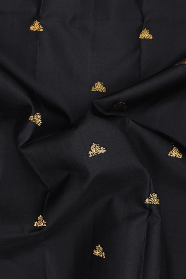 Kanchipuram Silk Saree In Black With Peacock Buttas