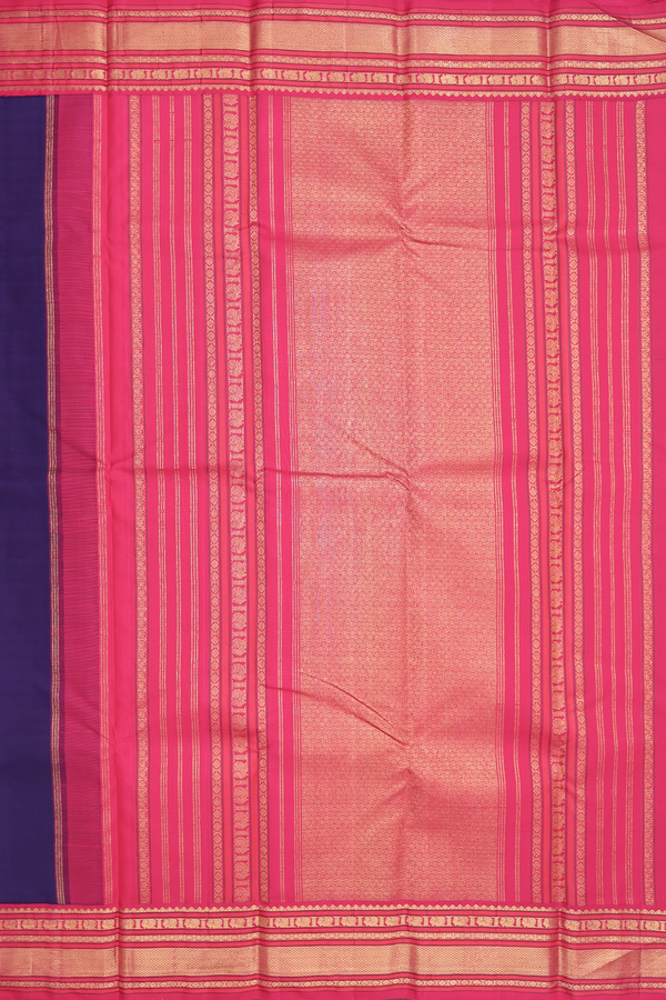 Kanchipuram Silk Saree In Navy Blue With Paisley Buttas