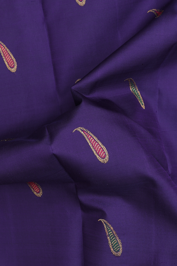 Kanchipuram Silk Saree In Navy Blue With Paisley Buttas