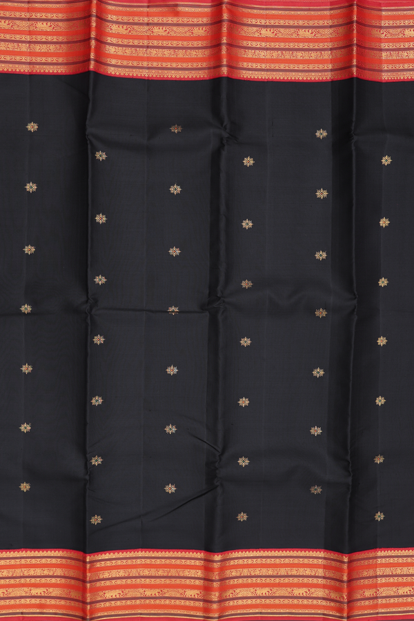 Kanchipuram Silk Saree In Black With Zari Buttas