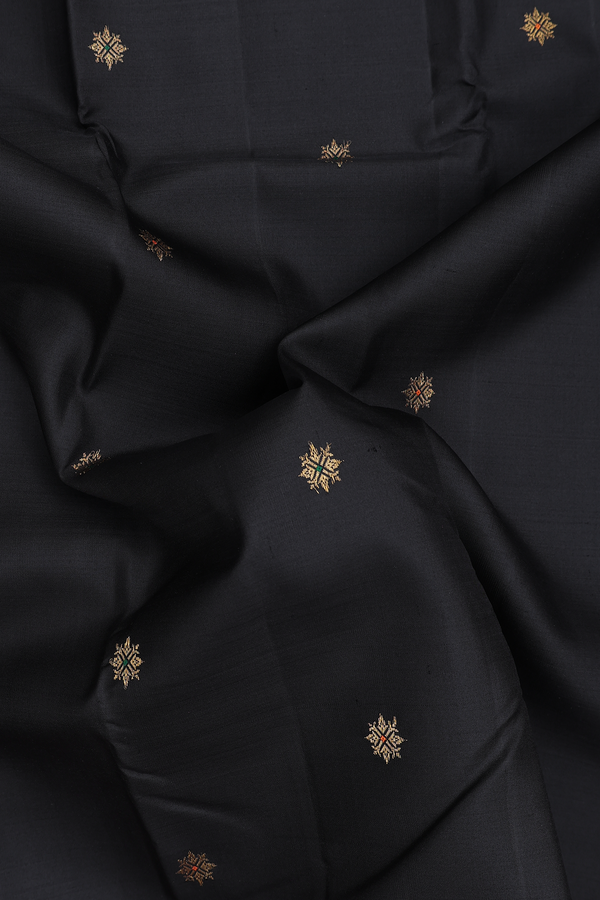 Kanchipuram Silk Saree In Black With Zari Buttas