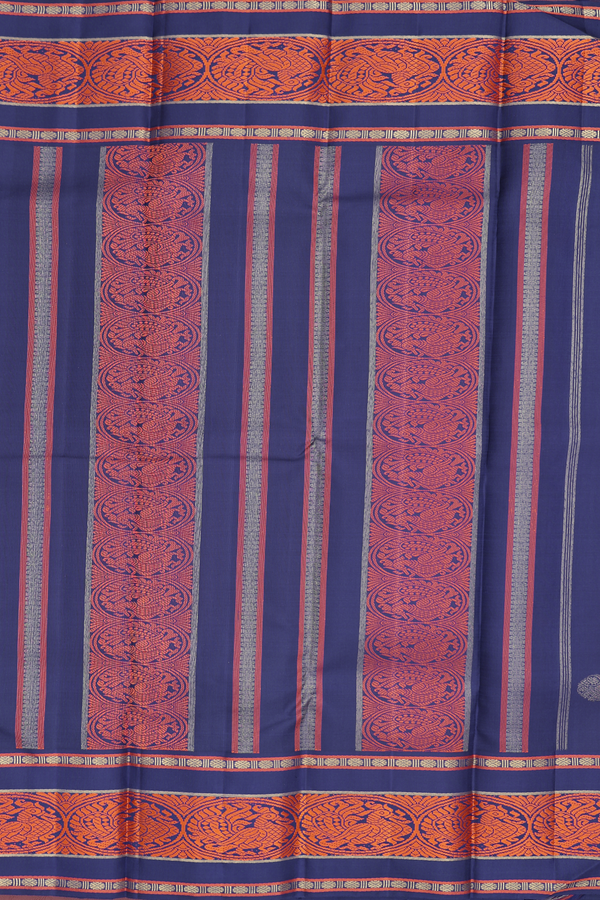 Kanchipuram Silk Saree In Bright Orange With Contrast Border