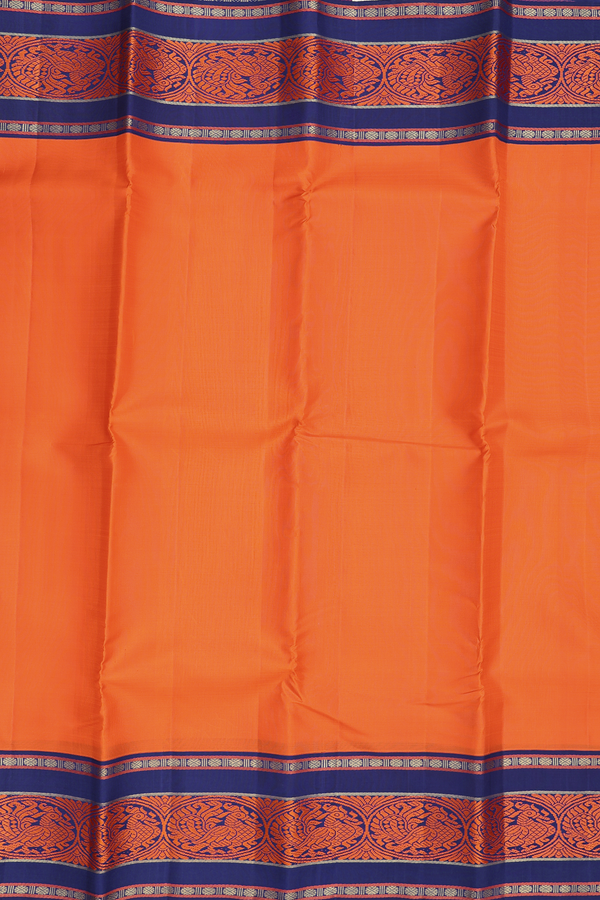 Kanchipuram Silk Saree In Bright Orange With Contrast Border