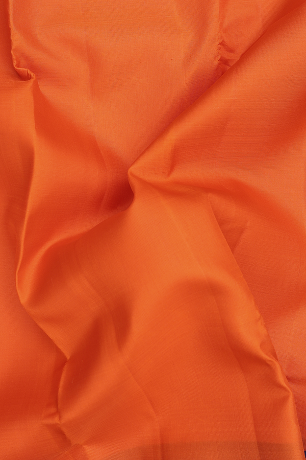 Kanchipuram Silk Saree In Bright Orange With Contrast Border