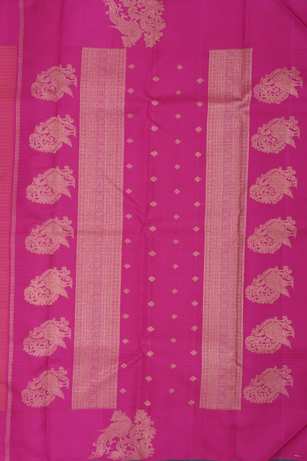 Kanchipuram Silk Saree In Coral Pink With Stripes Design