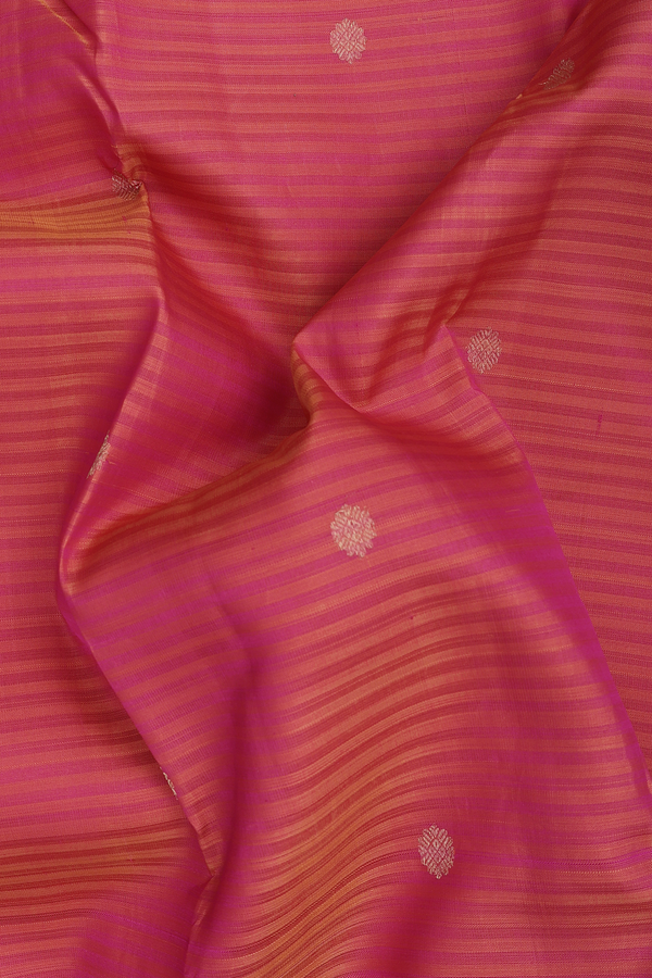 Kanchipuram Silk Saree In Coral Pink With Stripes Design