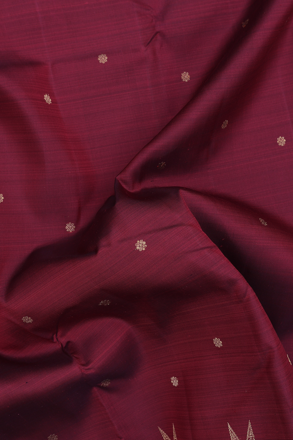 Kanchipuram Silk Saree In Maroon With Floral Buttis