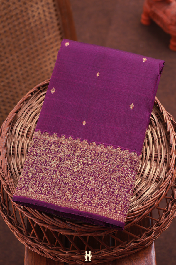 Kanchipuram Silk Saree In Plum Purple With Zari Buttis