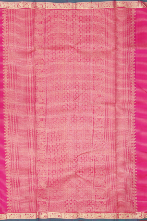 Kanchipuram Silk Saree In Rani Pink With Checks Design